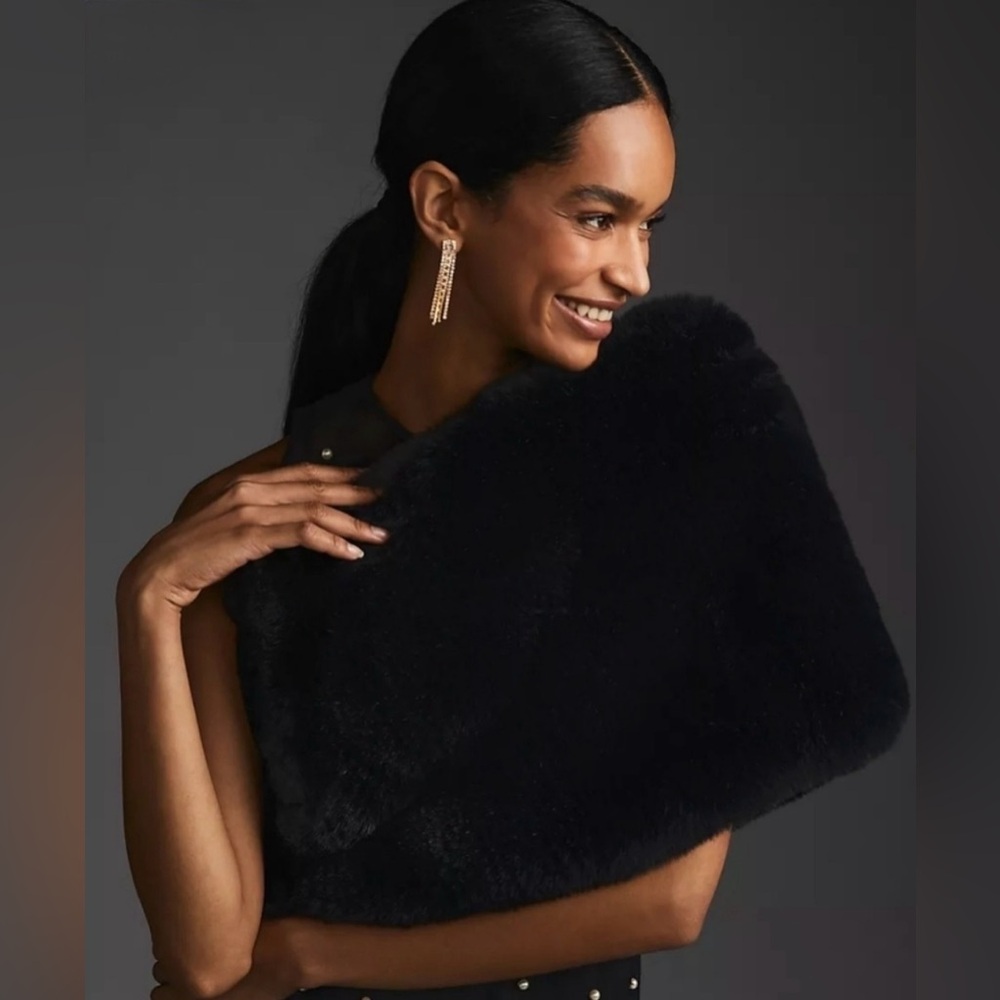 Anthropology Elegant Black Faux Fur Wrap